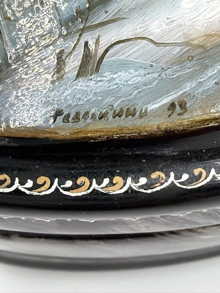 Vintage 1993 Fedoskino Russian Lacquer Box by Mikhail Prokofiev - "Winter" Landscape
