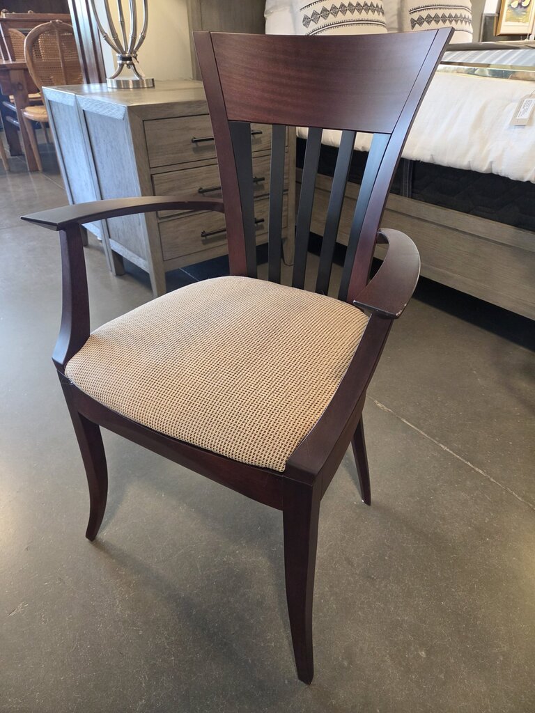 Slat Back Arm Chair W/ Tan Cushion- 23X17X36