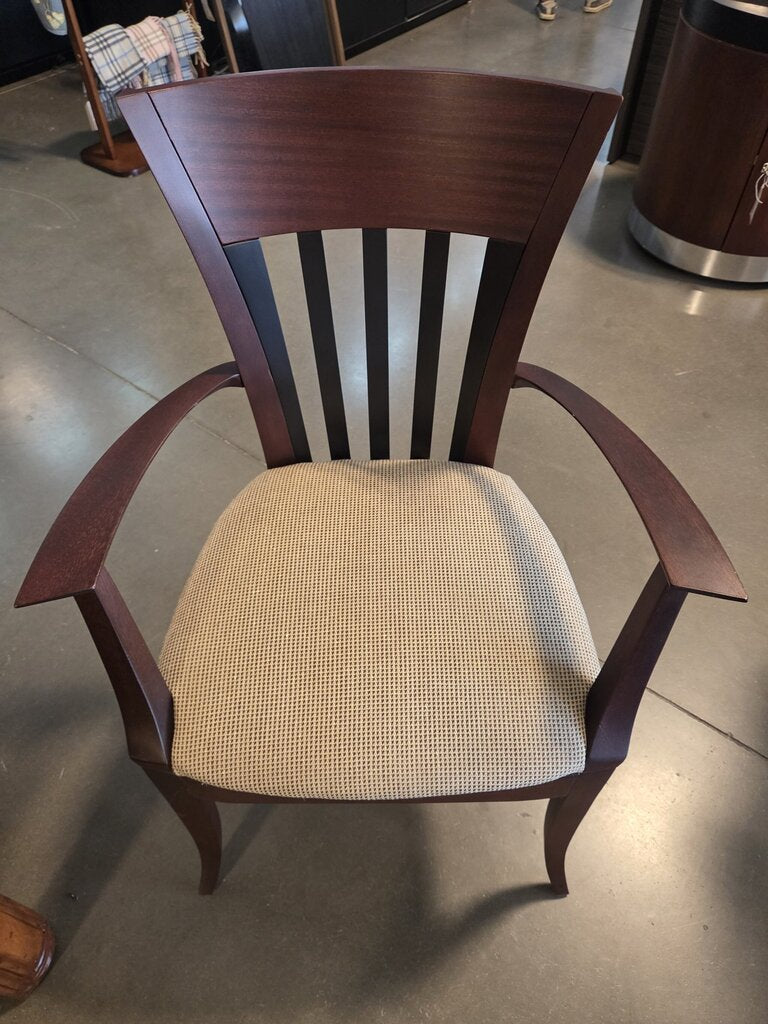 Slat Back Arm Chair W/ Tan Cushion- 23X17X36