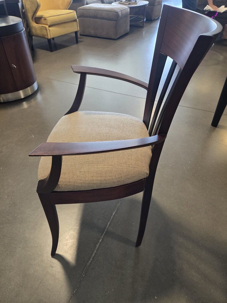 Slat Back Arm Chair W/ Tan Cushion- 23X17X36
