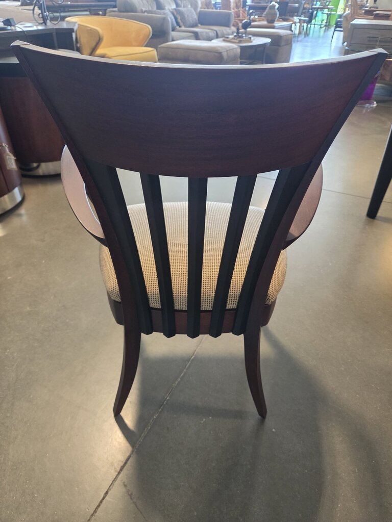 Slat Back Arm Chair W/ Tan Cushion- 23X17X36