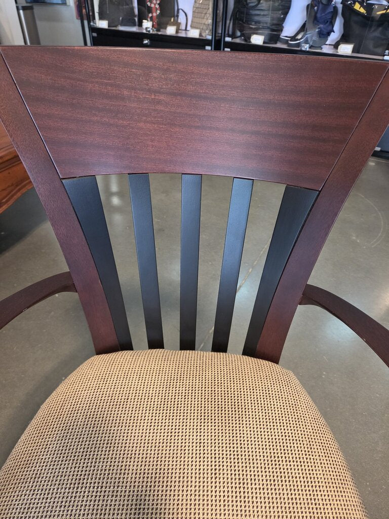 Slat Back Arm Chair W/ Tan Cushion- 23X17X36