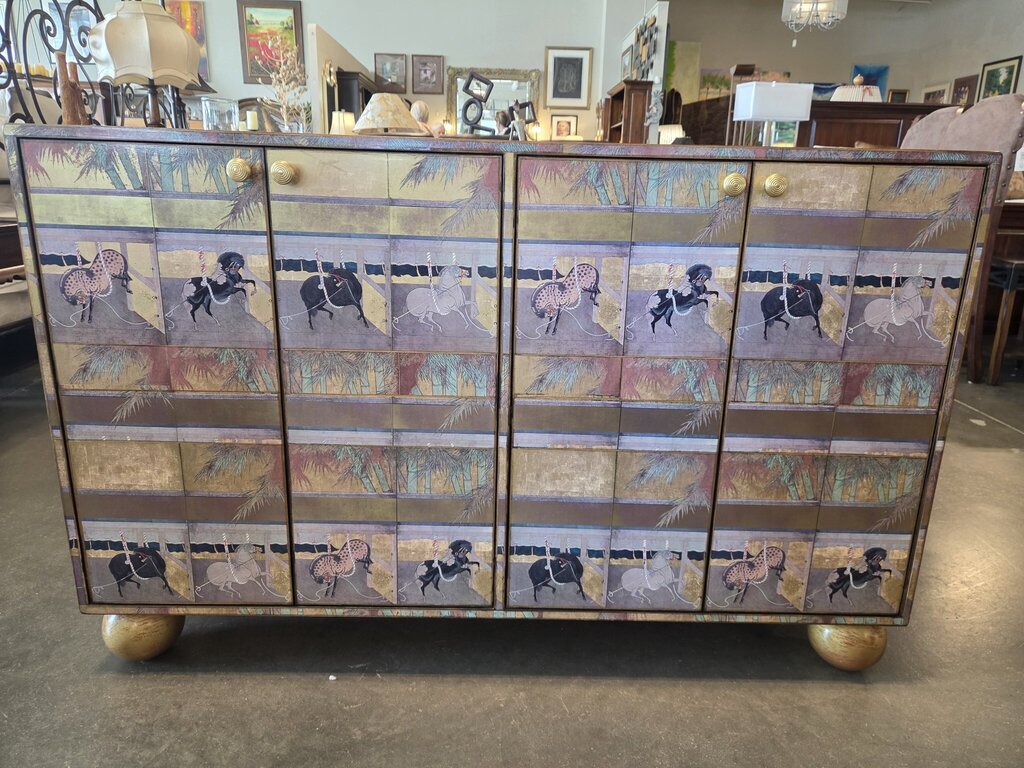Japanese Lacquered Console W/ Horses- 54X16X35H