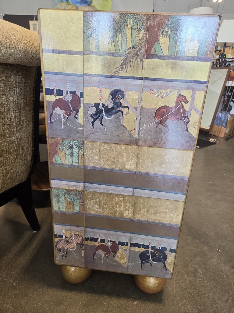 Japanese Lacquered Console W/ Horses- 54X16X35H