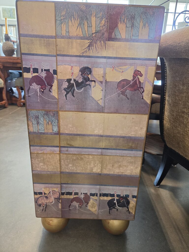 Japanese Lacquered Console W/ Horses- 54X16X35H