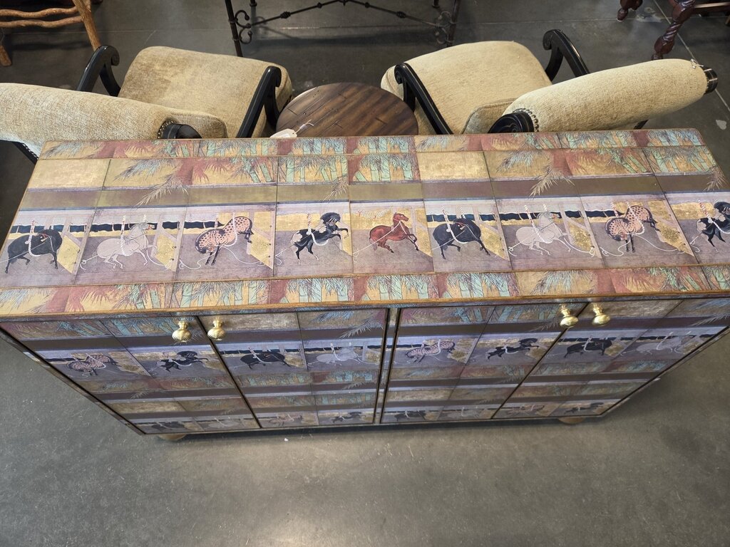 Japanese Lacquered Console W/ Horses- 54X16X35H
