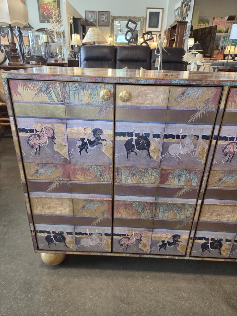 Japanese Lacquered Console W/ Horses- 54X16X35H