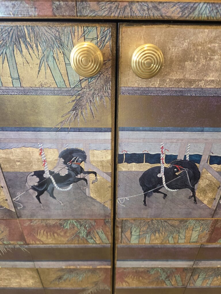 Japanese Lacquered Console W/ Horses- 54X16X35H