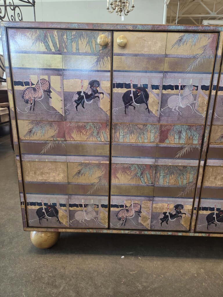 Japanese Lacquered Console W/ Horses- 54X16X35H