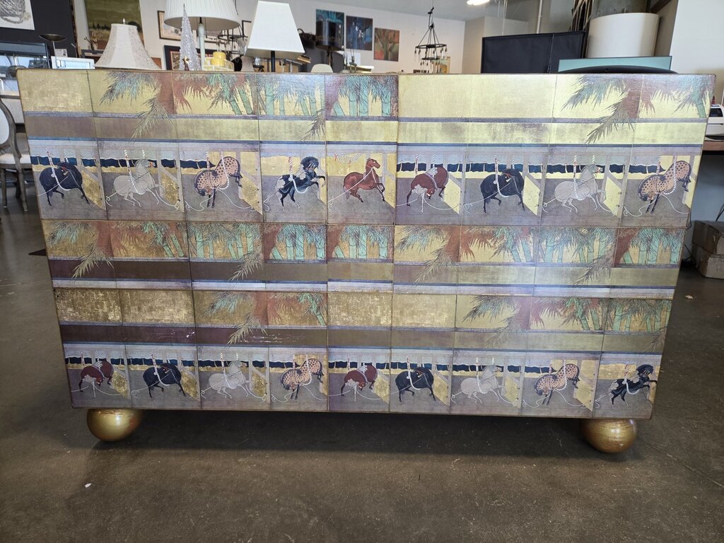 Japanese Lacquered Console W/ Horses- 54X16X35H
