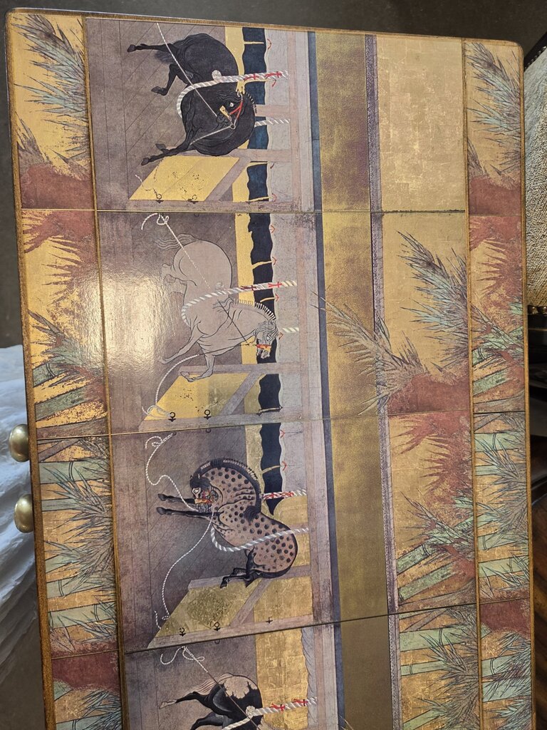 Japanese Lacquered Console W/ Horses- 54X16X35H
