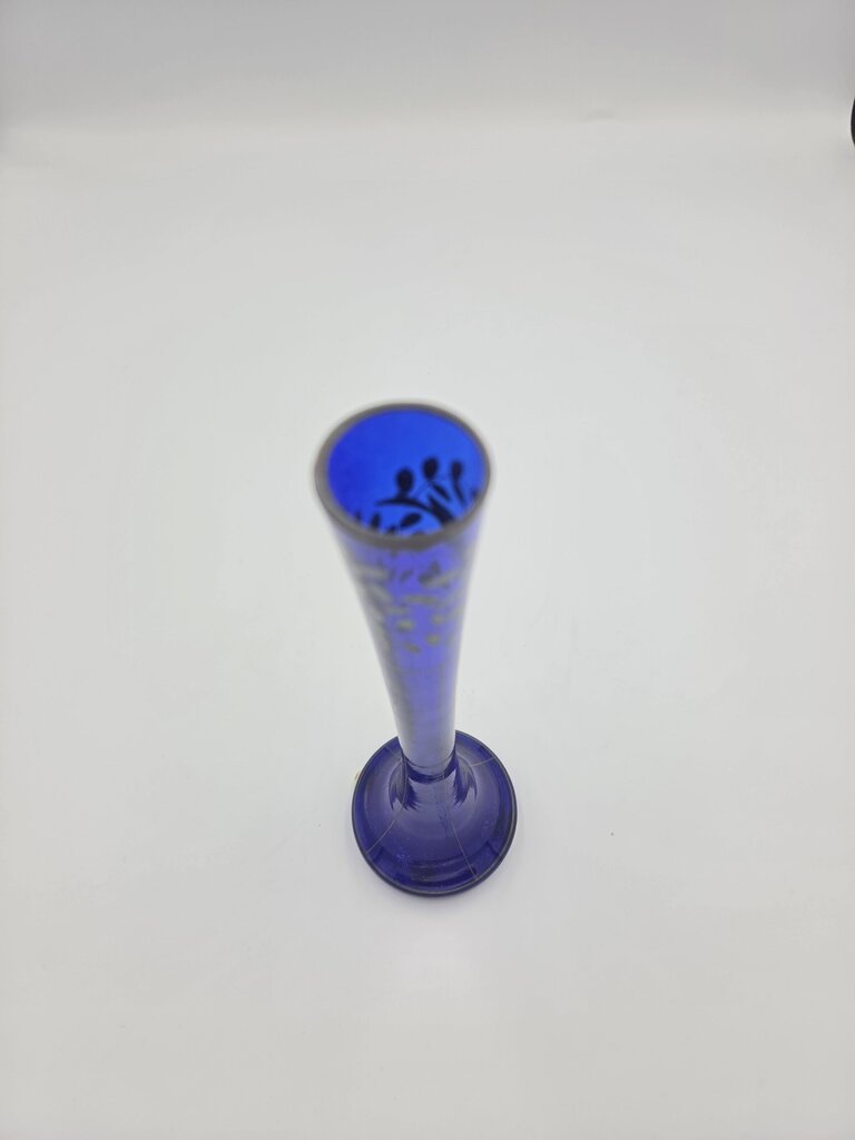 Vintage Czechoslovakian Cobalt Blue Bud Vase- 2.5X2.5X8.5