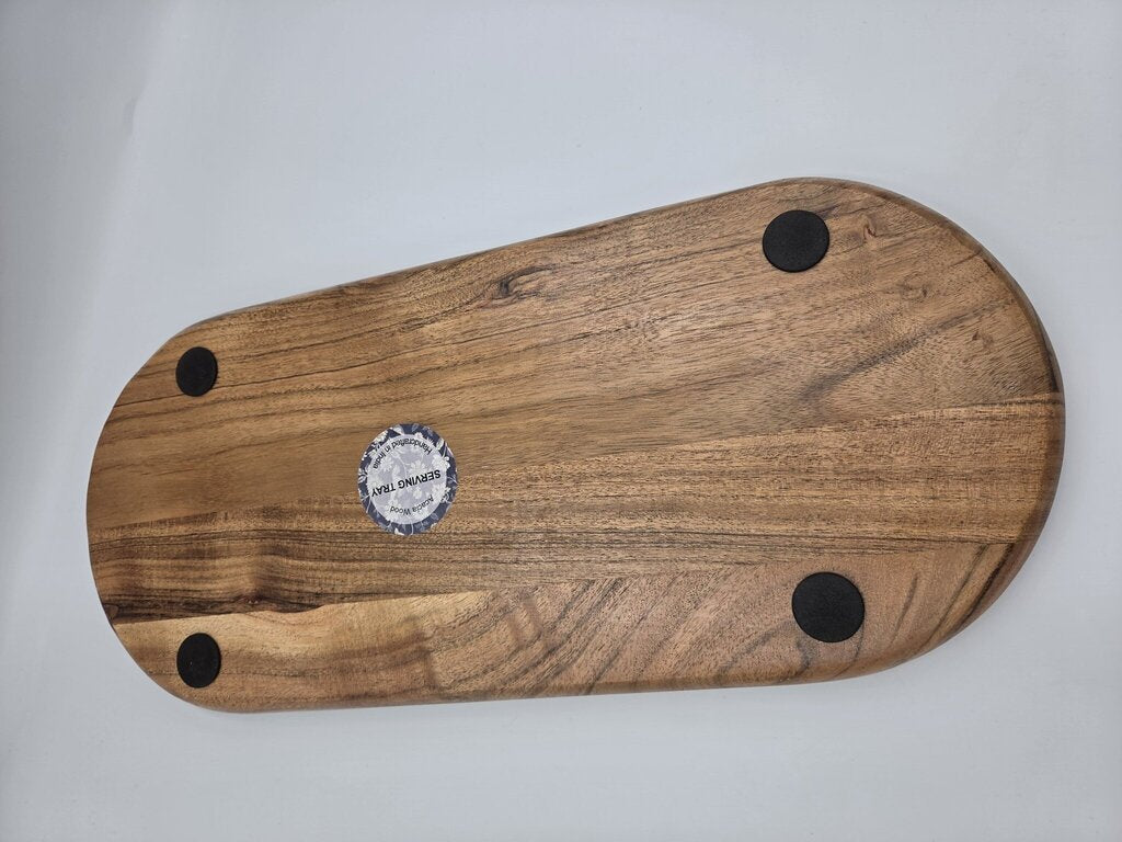 Blue & White Floral Acacia Wood Tray - 18X8