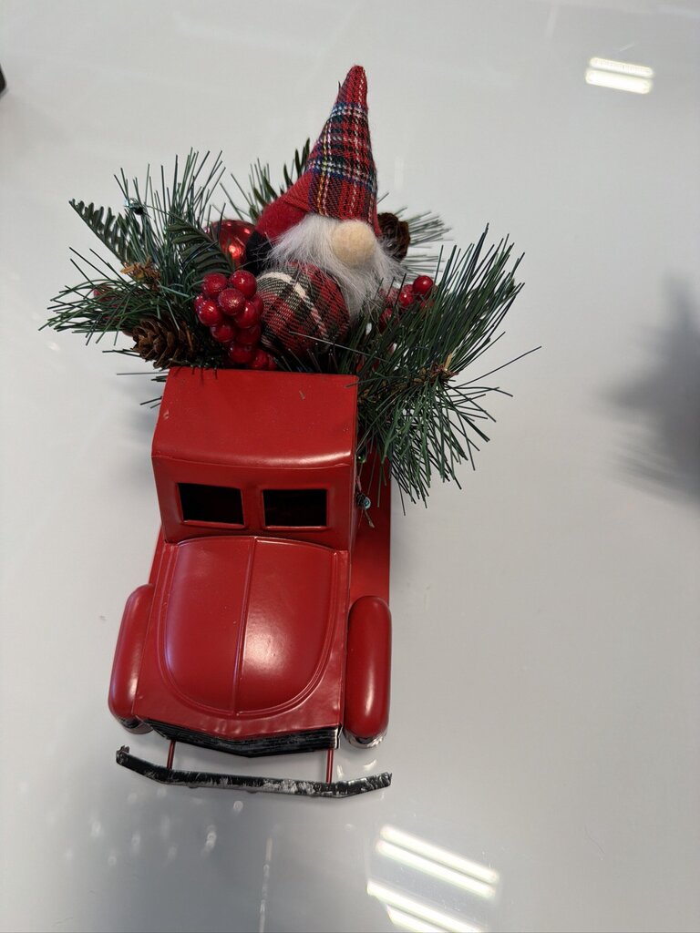 Red Metal Truck W/ Christmas Decor ||- 8X4.5X5