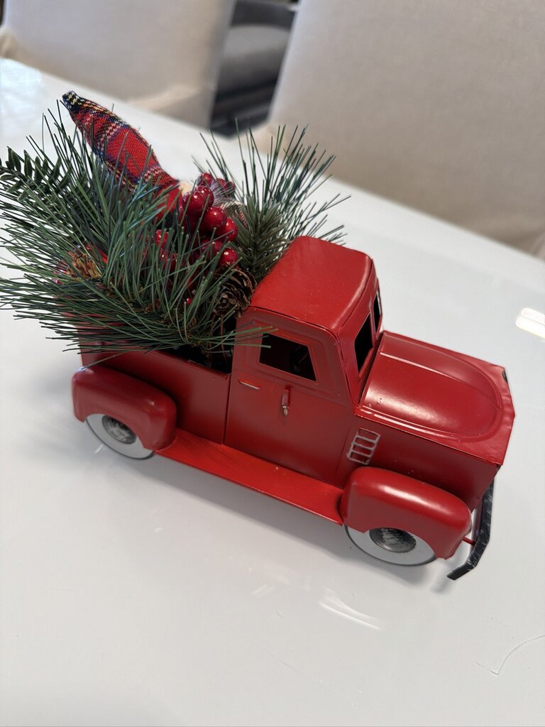 Red Metal Truck W/ Christmas Tree |- 8X4.5X5