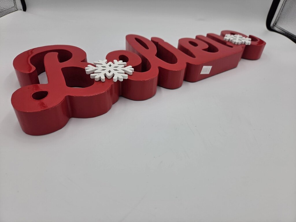 Red Wood Believe Sign- 16X1X6