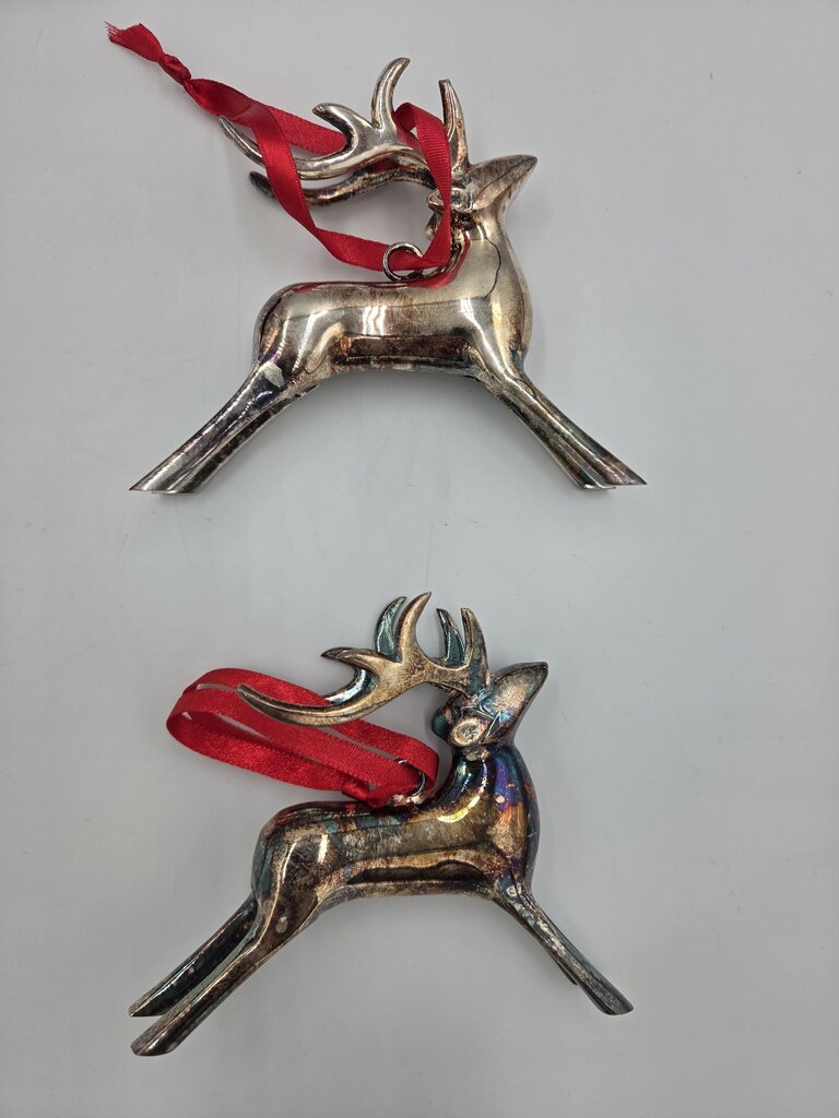 Vintage "Silver" Deer Ornaments- Set of 2
