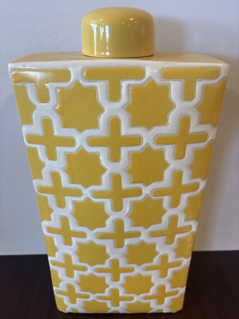 3 Hands Corp Yellow & White Decanter W/ Lid- 9.5X4X19.5