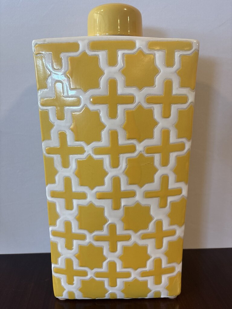 3 Hands Corp Yellow & White Decanter W/ Lid- 9.5X4X19.5