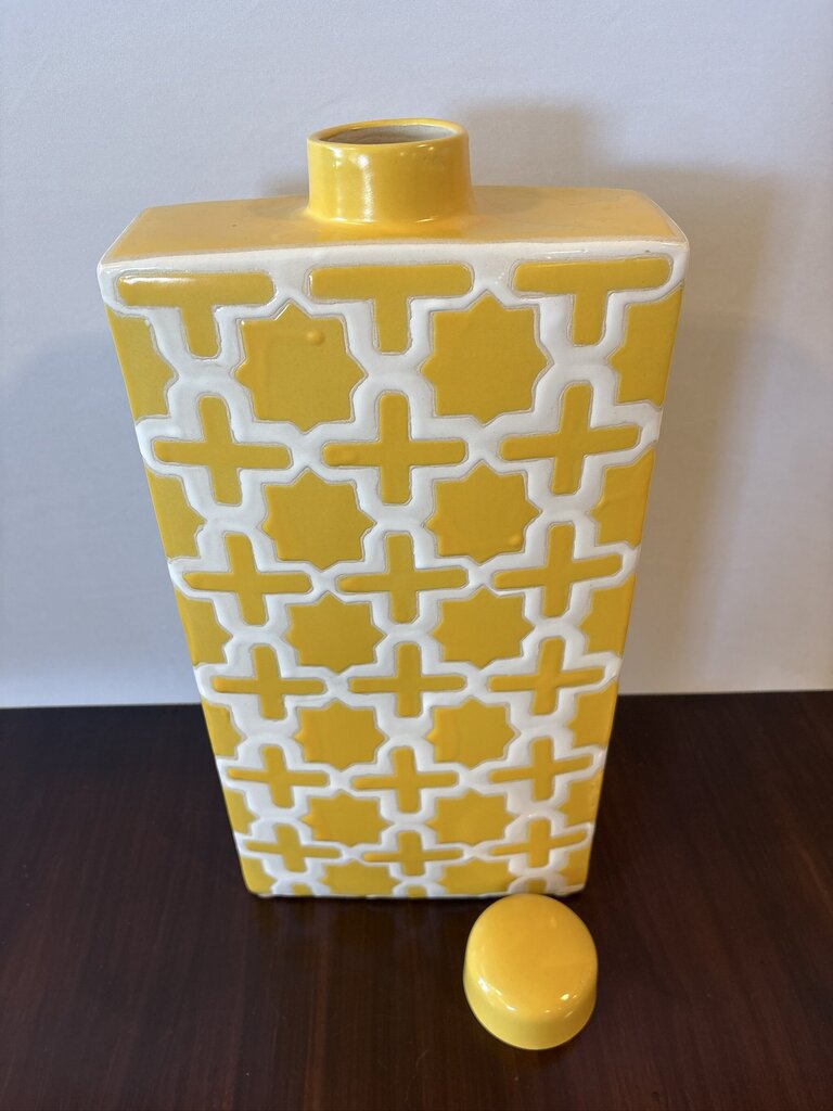 3 Hands Corp Yellow & White Decanter W/ Lid- 9.5X4X19.5