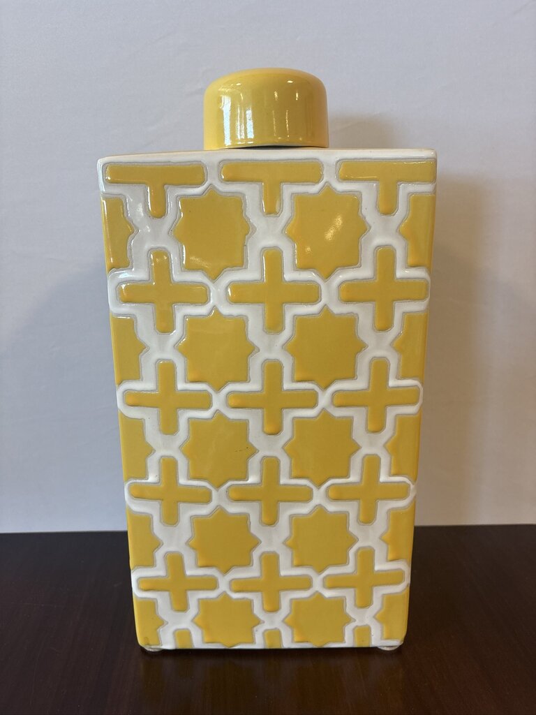 3 Hands Corp Yellow & White Decanter W/ Lid- 8.5X3.5X17