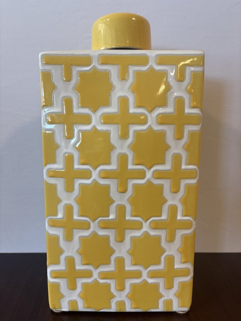 3 Hands Corp Yellow & White Decanter W/ Lid- 8.5X3.5X17