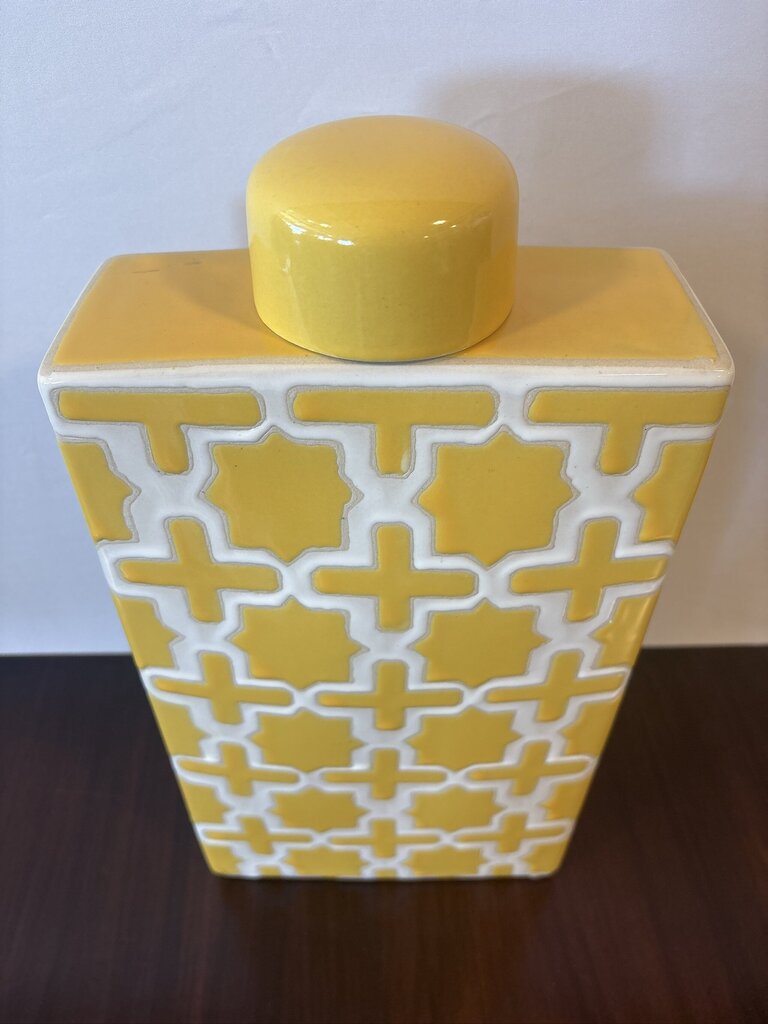 3 Hands Corp Yellow & White Decanter W/ Lid- 8.5X3.5X17