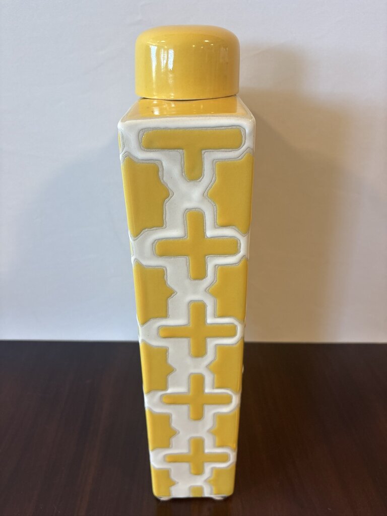 3 Hands Corp Yellow & White Decanter W/ Lid- 8.5X3.5X17