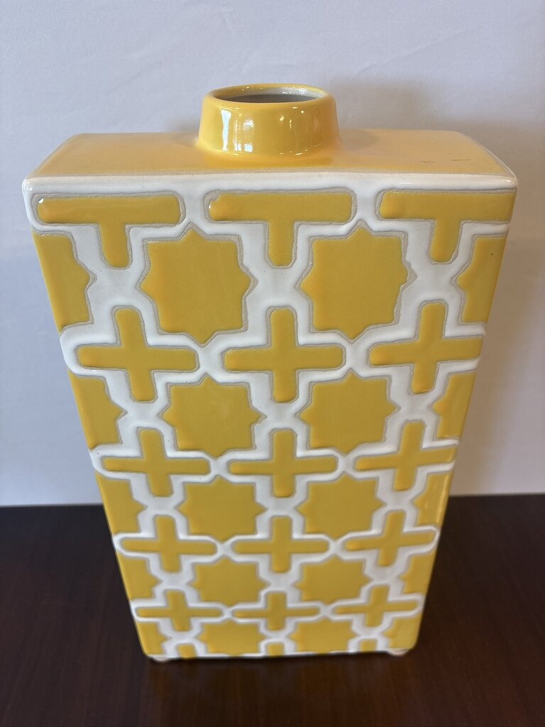 3 Hands Corp Yellow & White Decanter W/ Lid- 8.5X3.5X17