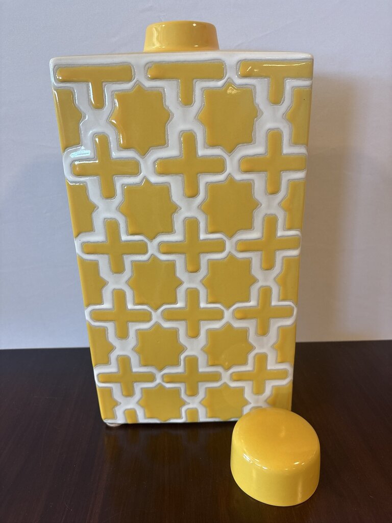 3 Hands Corp Yellow & White Decanter W/ Lid- 8.5X3.5X17
