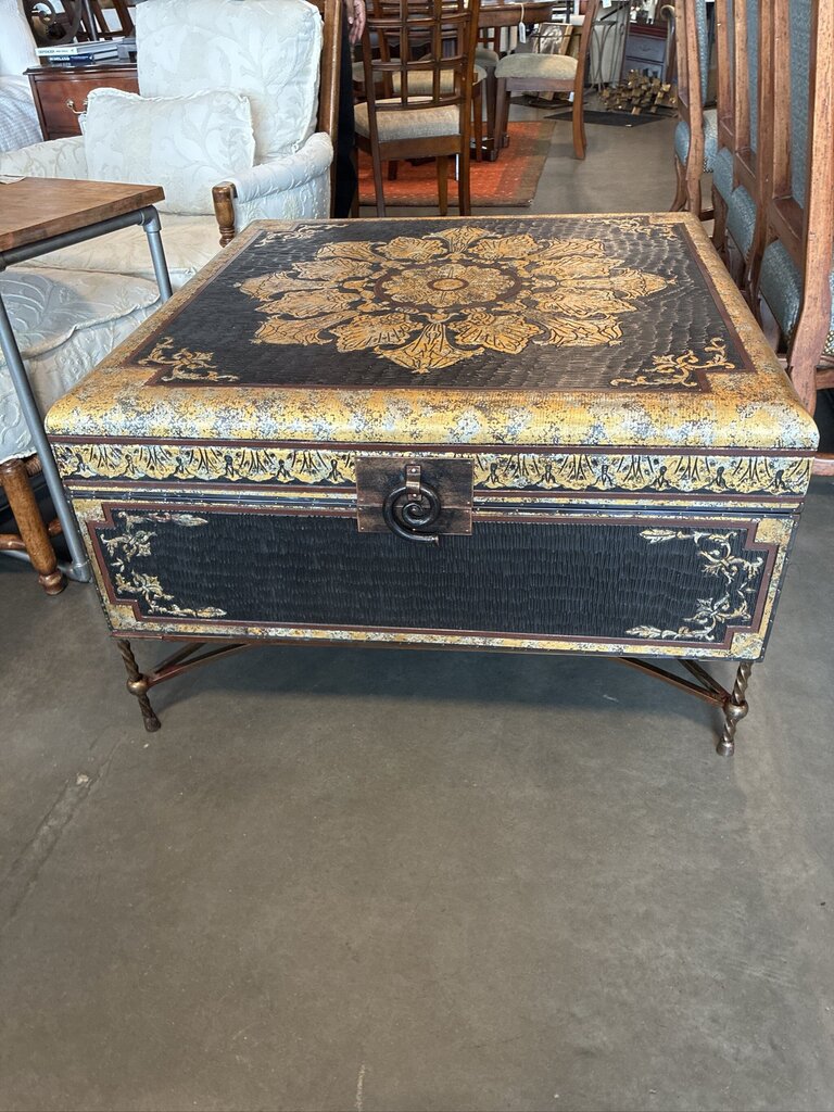 Ornate Square Black & Gold Storage Coffee Table- 37X337X23