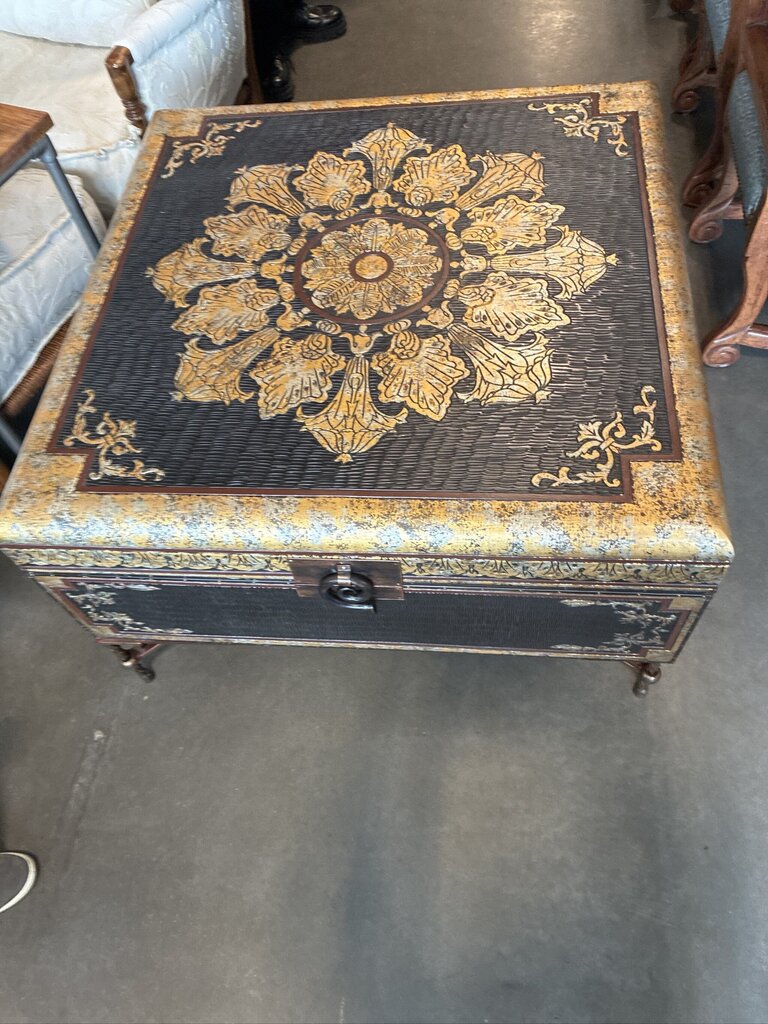 Ornate Square Black & Gold Storage Coffee Table- 37X337X23