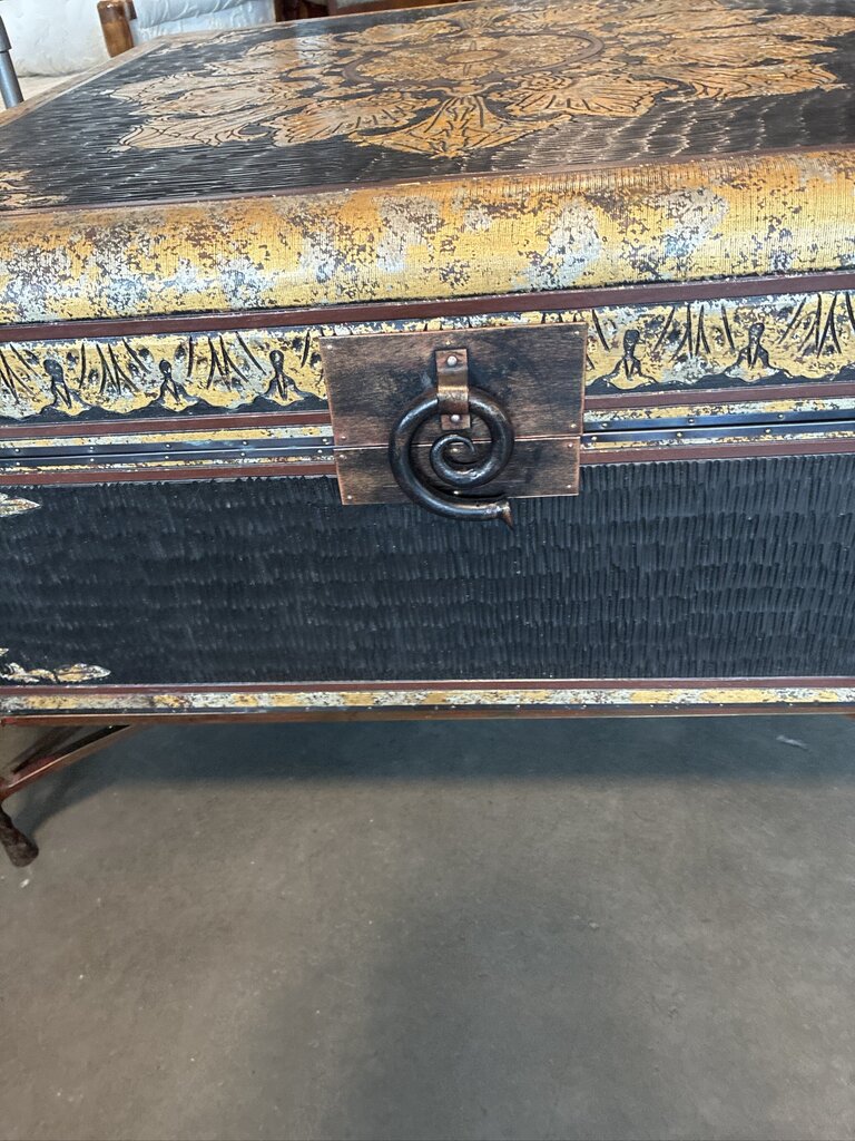 Ornate Square Black & Gold Storage Coffee Table- 37X337X23