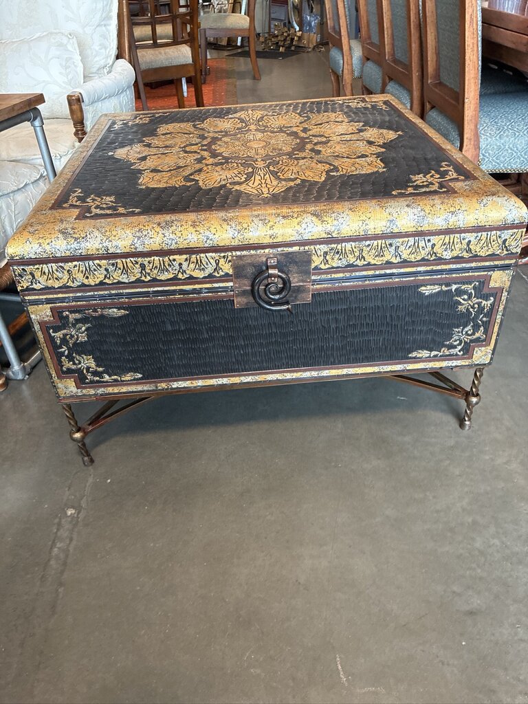 Ornate Square Black & Gold Storage Coffee Table- 37X337X23