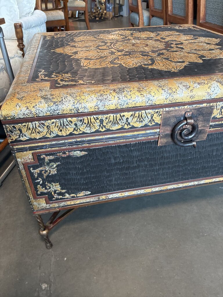 Ornate Square Black & Gold Storage Coffee Table- 37X337X23