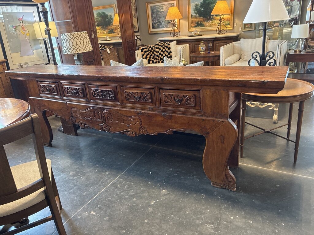 Antique Pine Alter Table W/ 3 Drawers- 118X17X37