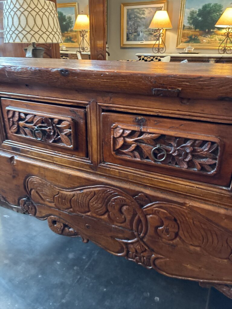 Antique Pine Alter Table W/ 3 Drawers- 118X17X37