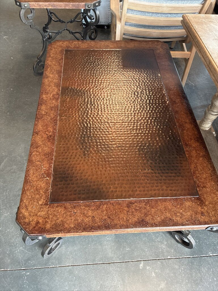 Copper Rectangular End Table W/ Iron Base- 25X28X26H