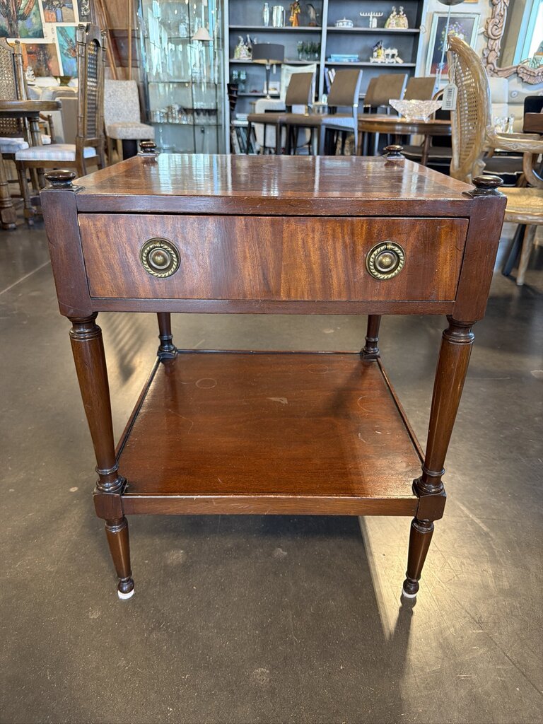Vintage 1 Drawer Wood Side Table On Casters- 21X21X27H- AS IS