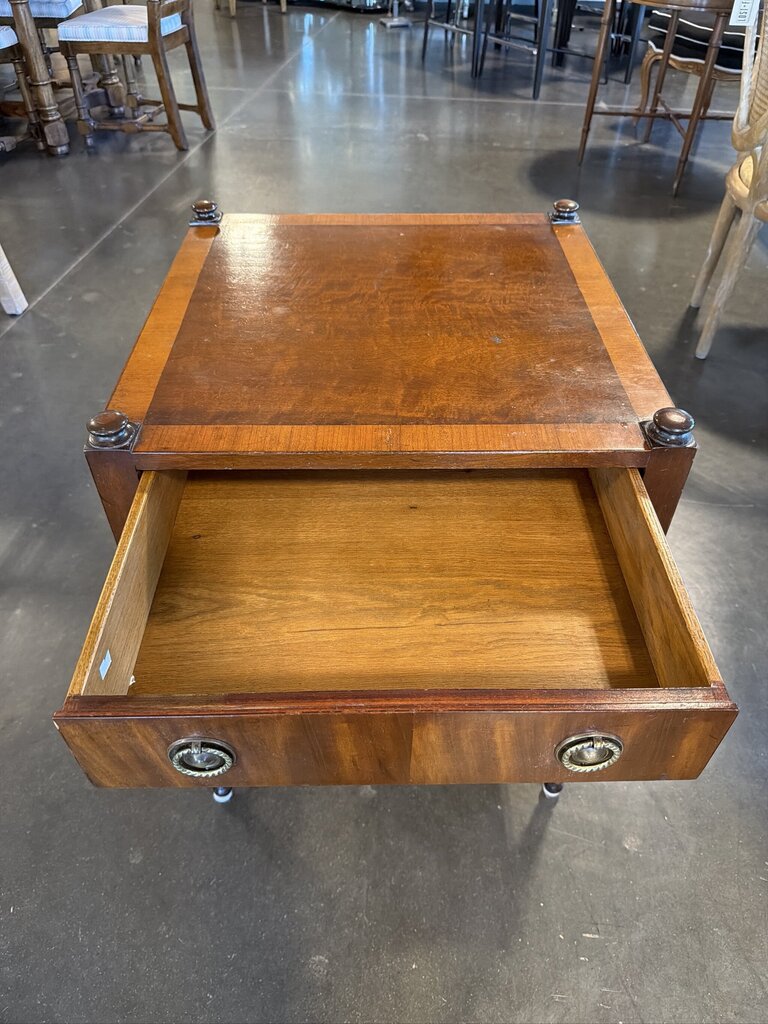Vintage 1 Drawer Wood Side Table On Casters- 21X21X27H- AS IS