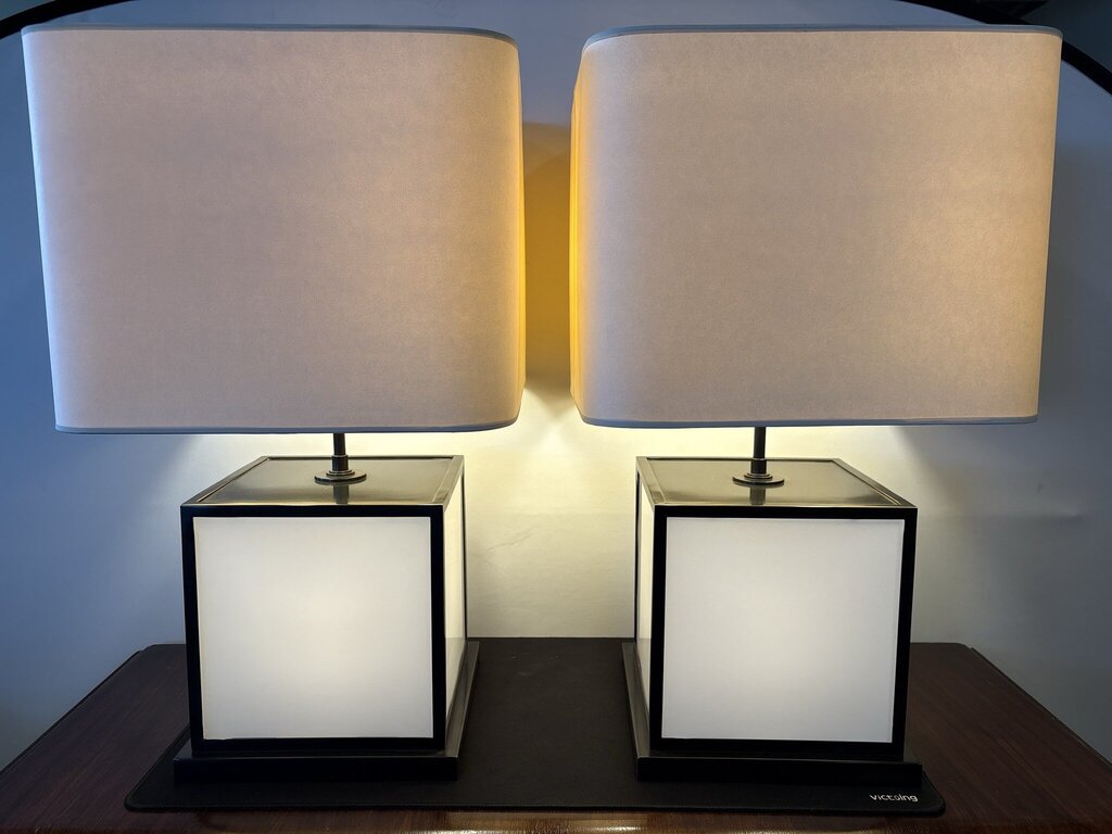 Thomas O'Brian Dixon Cube Lamps- Pair- 17X17X29