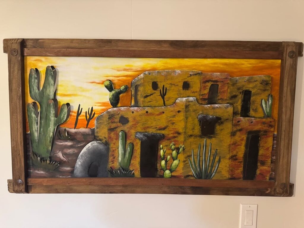 Mexican Southwest Metal 3-D Art- 43X3X23