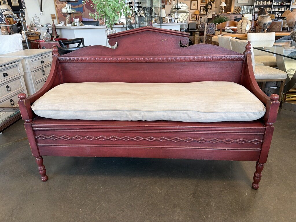 Guild Master Red Wood Bench W/ Cushion- 64X23X43H- AS IS