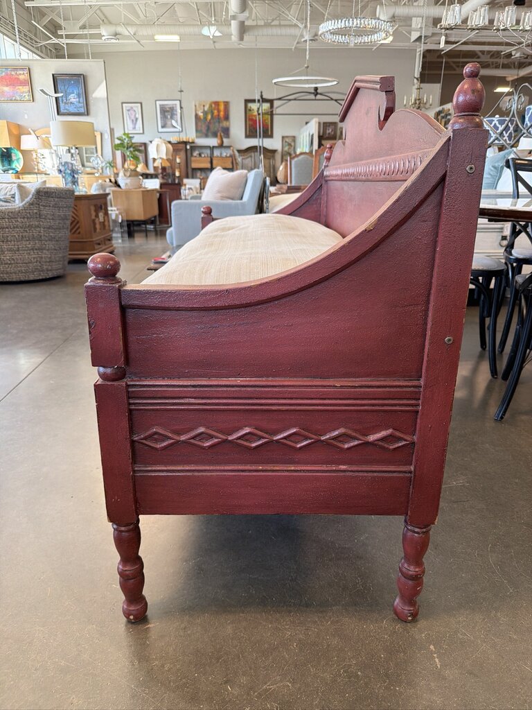 Guild Master Red Wood Bench W/ Cushion- 64X23X43H- AS IS