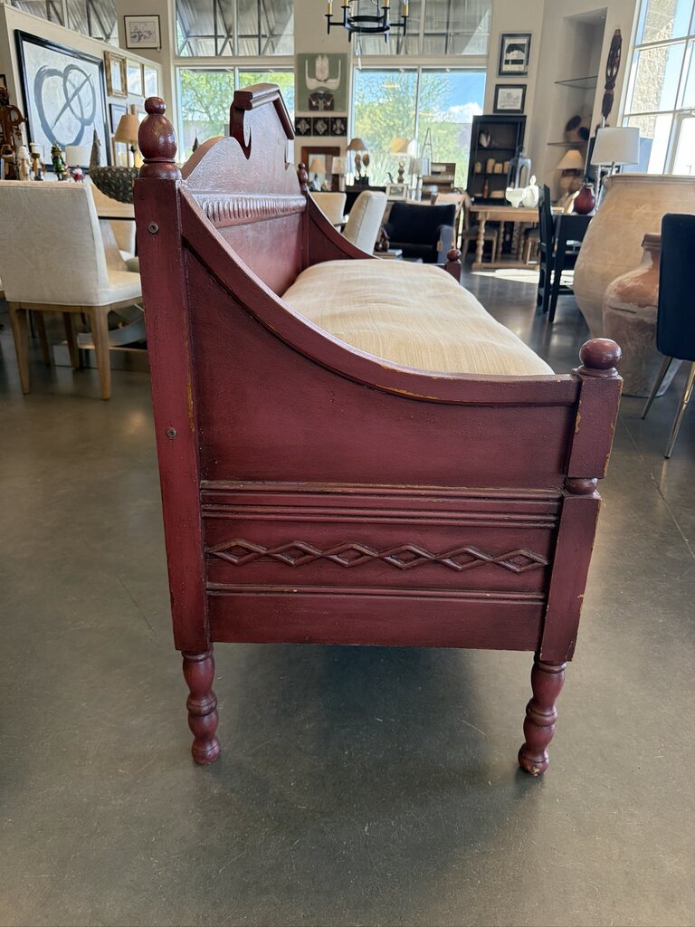 Guild Master Red Wood Bench W/ Cushion- 64X23X43H- AS IS