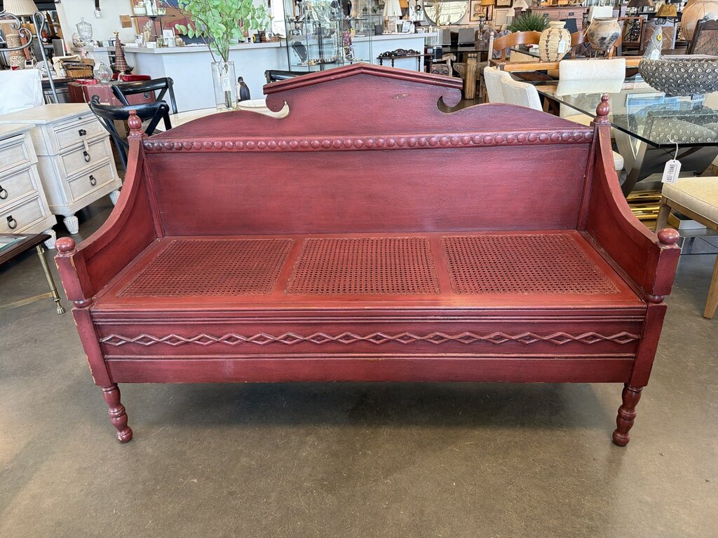 Guild Master Red Wood Bench W/ Cushion- 64X23X43H- AS IS