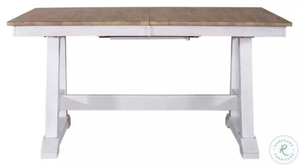Lindsey Farm Weathered White And Sandstone Extendable Trestle Dining Table - 38X60X30