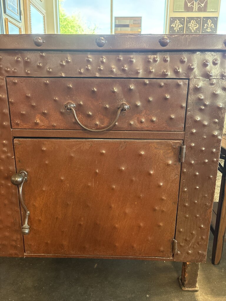 Hammered Rusted Metal 2 Door/ 2 Drawer Cabinet- 58X20X36- AS IS