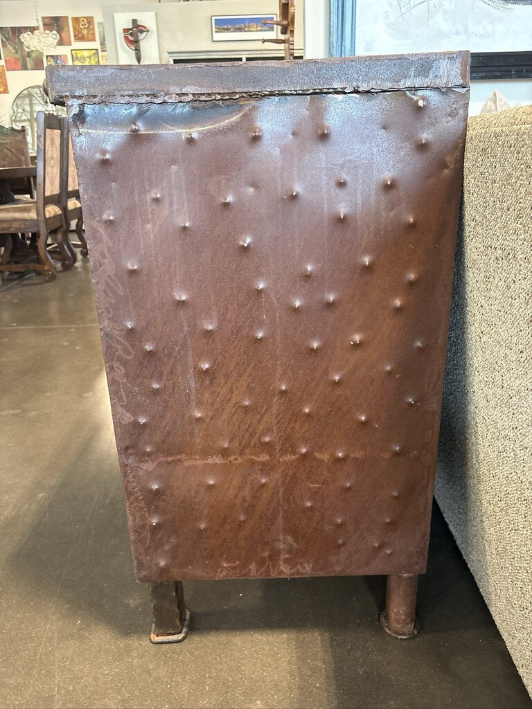 Hammered Rusted Metal 2 Door/ 2 Drawer Cabinet- 58X20X36- AS IS