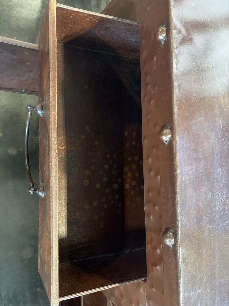 Hammered Rusted Metal 2 Door/ 2 Drawer Cabinet- 58X20X36- AS IS